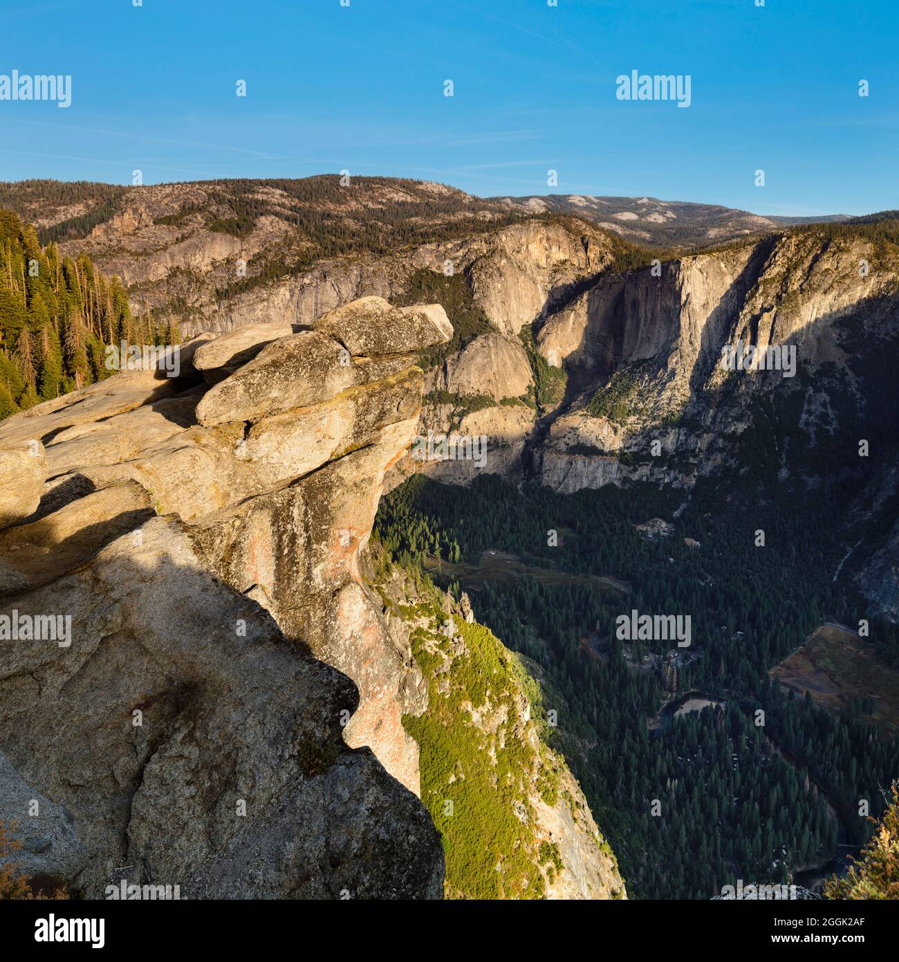 View from Overhanging Rock at Glacier Point into Yosemite Valley, Yosemite National Park, California, United States, USA, Stock Photo