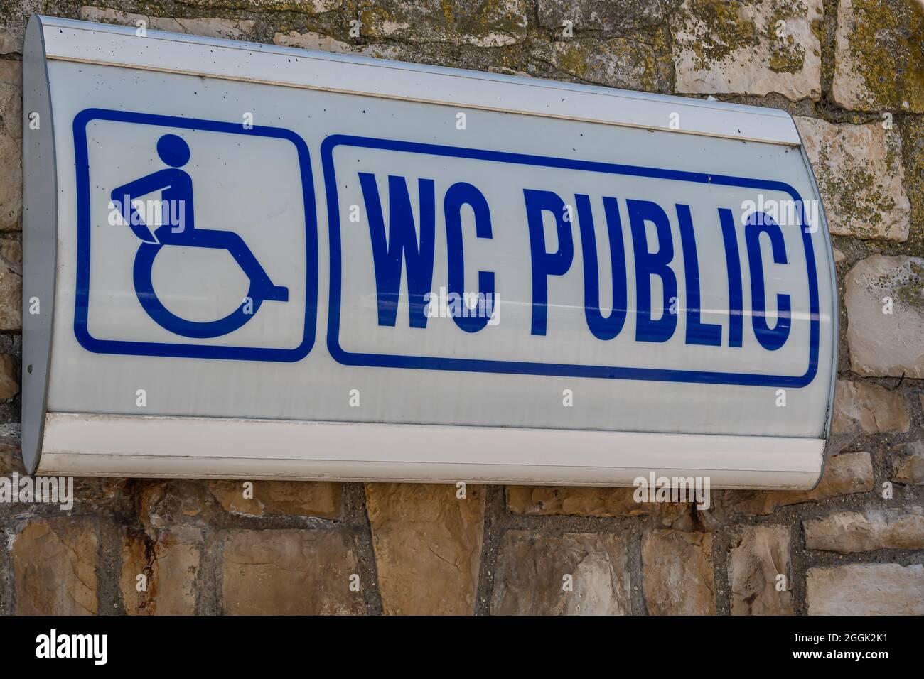 Sisteron, France July 7, 2020 Public toilet WC in the town center