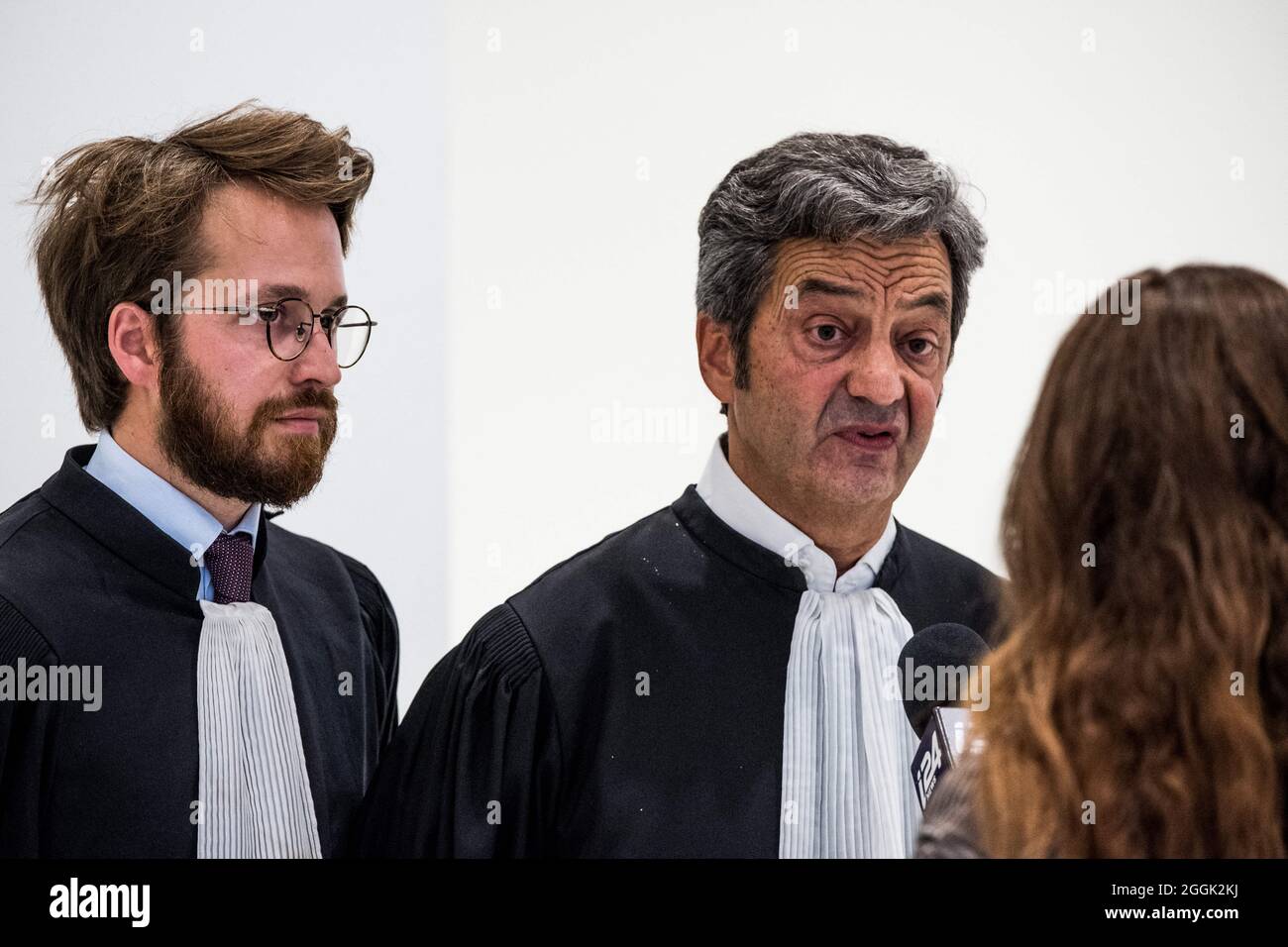 Lawyer Julien and Marc Bensimon. Trial of Jean-Marie Le Pen at Paris  Tribunal in Clichy, Paris, France, on September 01, 2021. Jean-Marie Le  Pen, absent from the hearing, but represented by his
