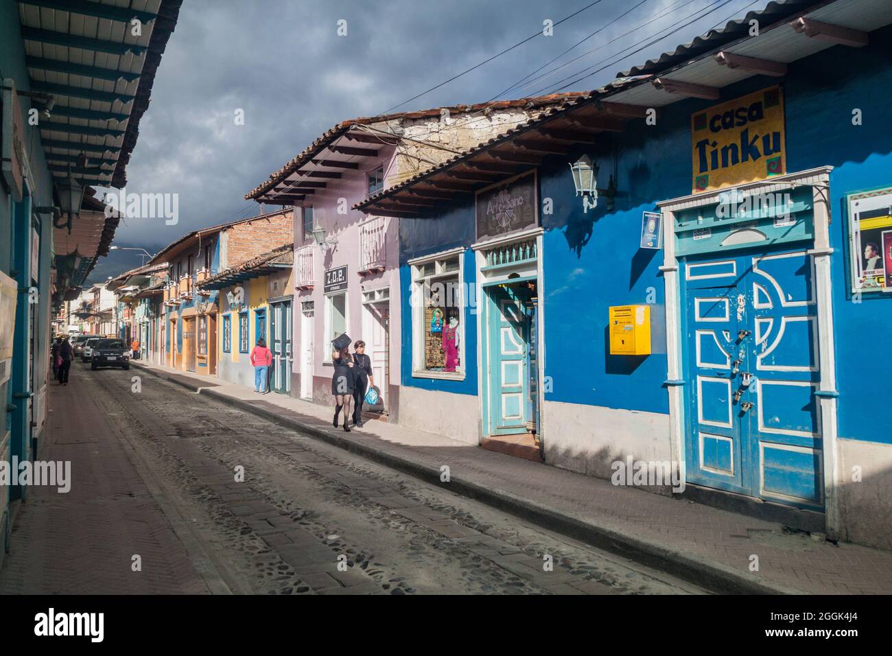LOJA, ECUADOR JUNE 15, 2015 Colorful colonial houses in Lourdes lane