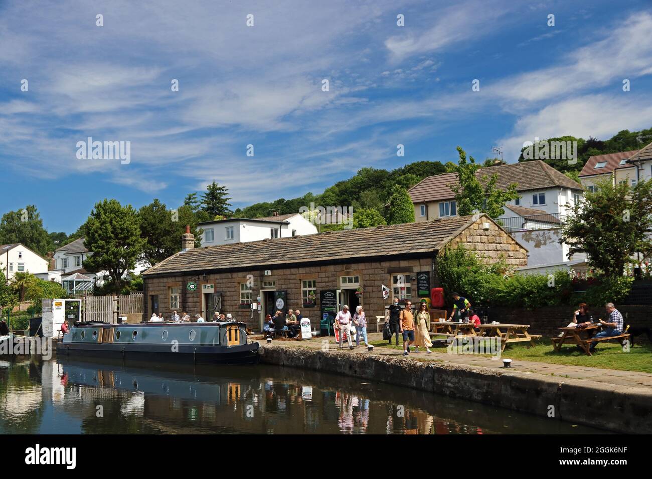 Five Rise Locks Cafe, Leeds Liverpool Canal, Bingley Stock Photo