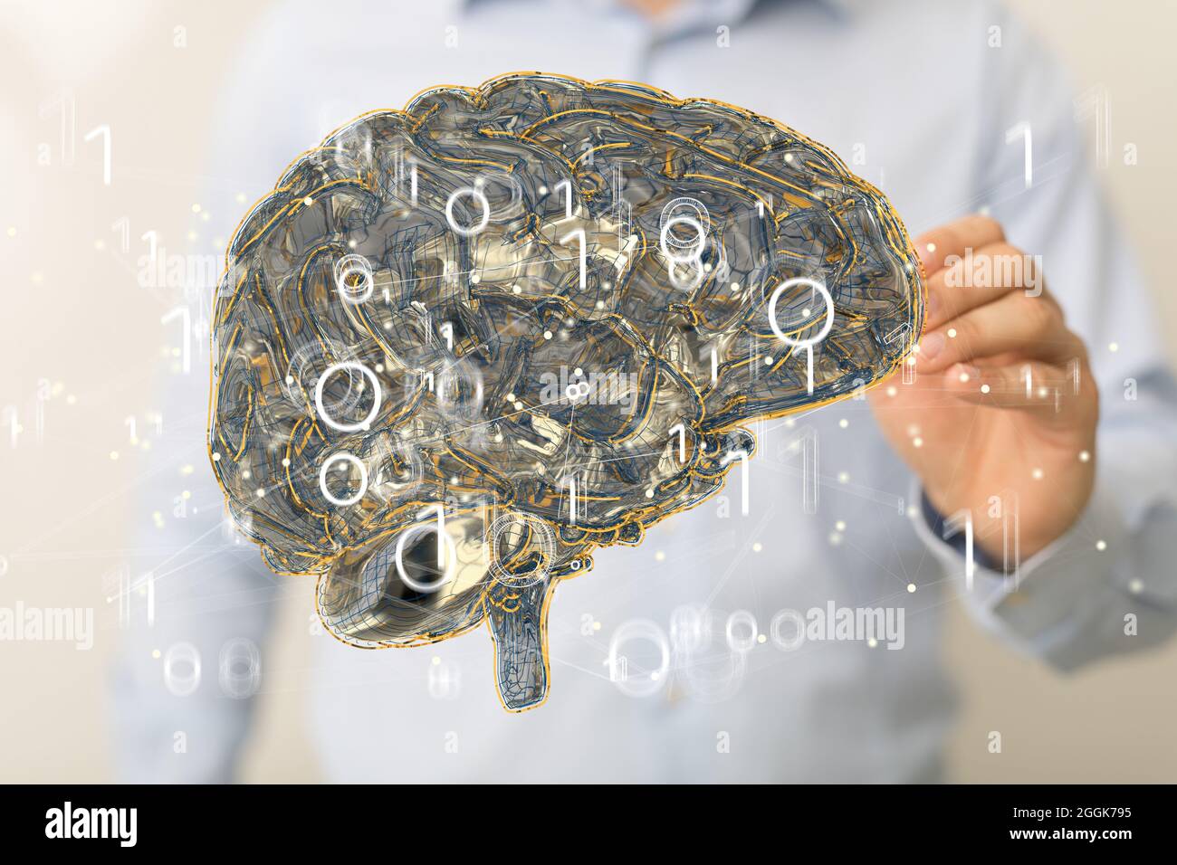 Floating 3D human brain near a hand Stock Photo - Alamy