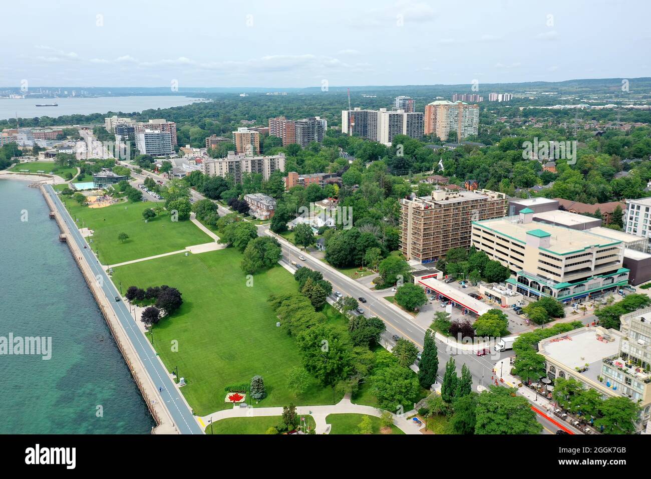 An aerial of the waterfront in Burlington, Ontario, Canada Stock Photo