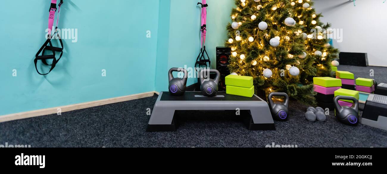 christmas tree in the gym Stock Photo Alamy