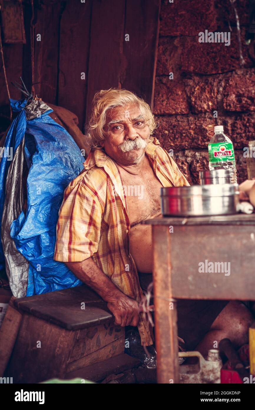 Portrait of Indian people, old man with mustache Stock Photo