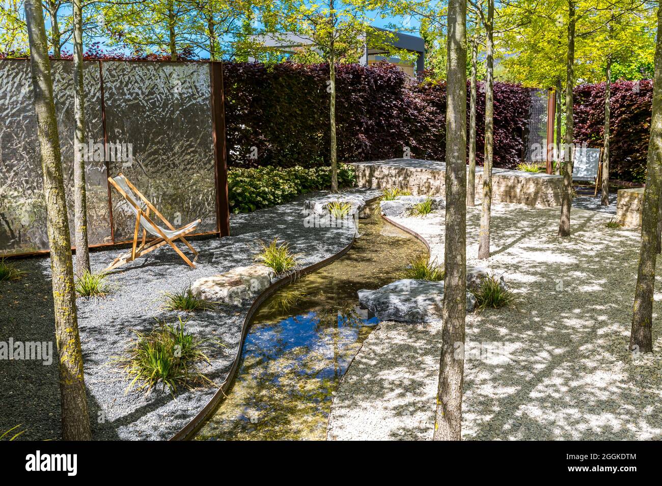Refuge corner with a small stream, Inspiration Nature, State Garden Show, Ingolstadt 2020, new term 2021, Ingolstadt, Bavaria, Germany, Europe Stock Photo