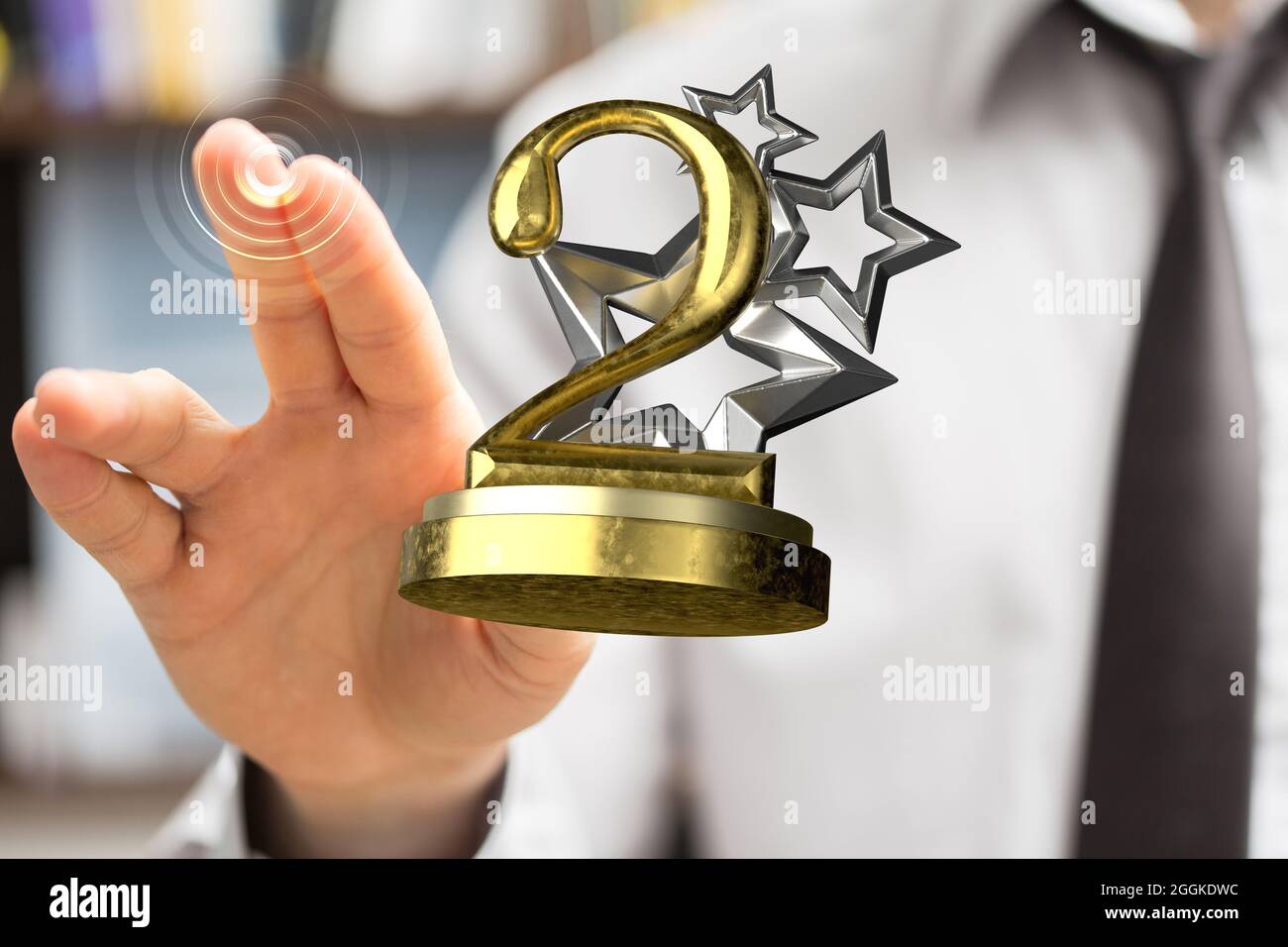 Person Presenting The Virtual Projection Of A Second Place Award Stock Photo Alamy