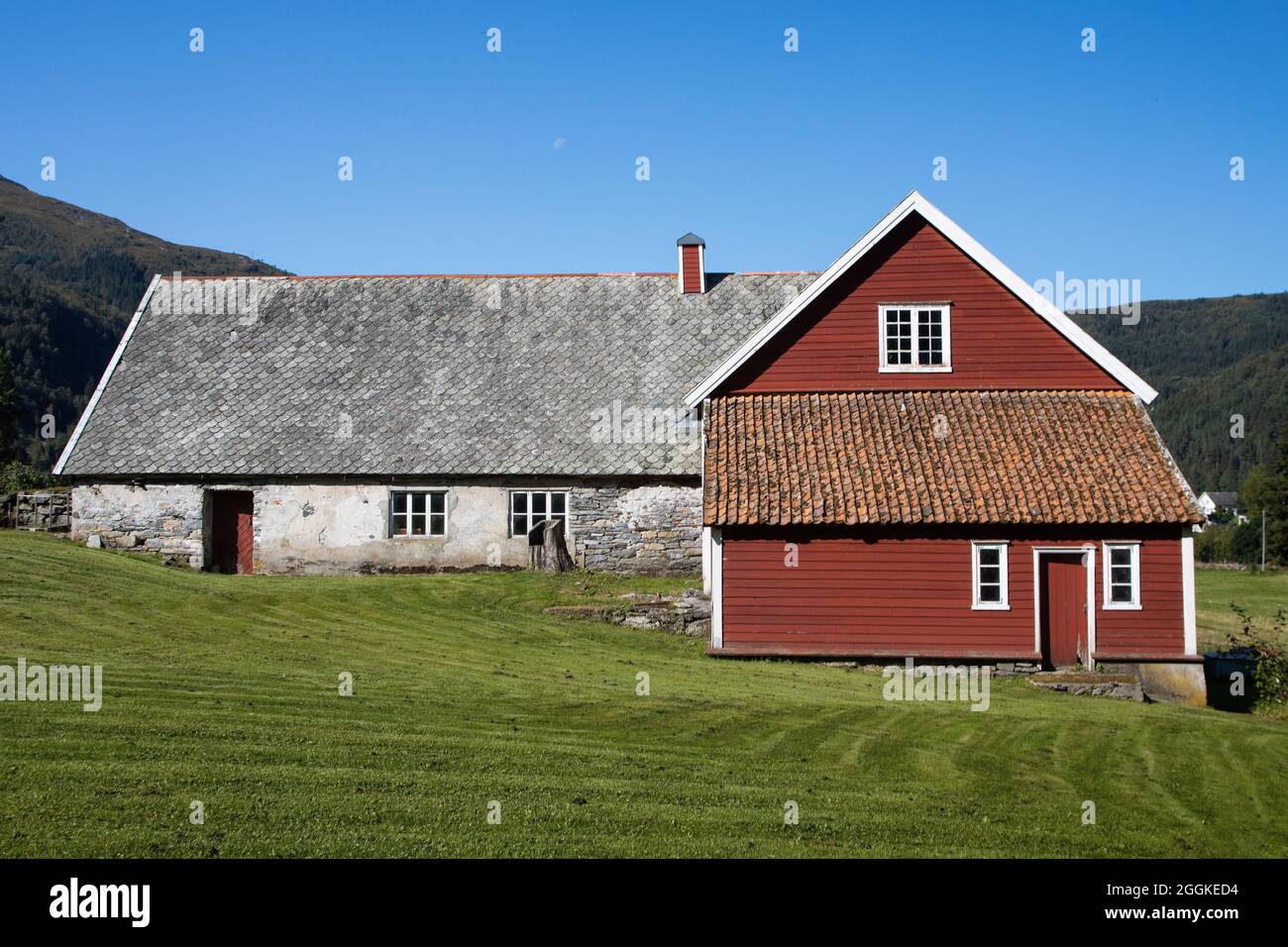 The old barn at the vicarage Davik hamlet,Nordfjord, Norway once home of legendary priest poet Claus Friimann Stock Photo