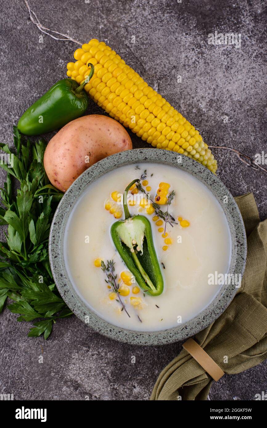 Mexican corn soup with jalapeno pepper Stock Photo Alamy