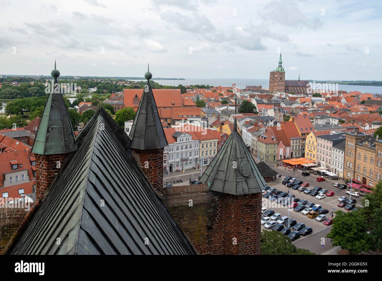 Germany, Mecklenburg-Western Pomerania, Stralsund, view from the Marienkirche on the old town with the St. Nikolaikirche Stock Photo