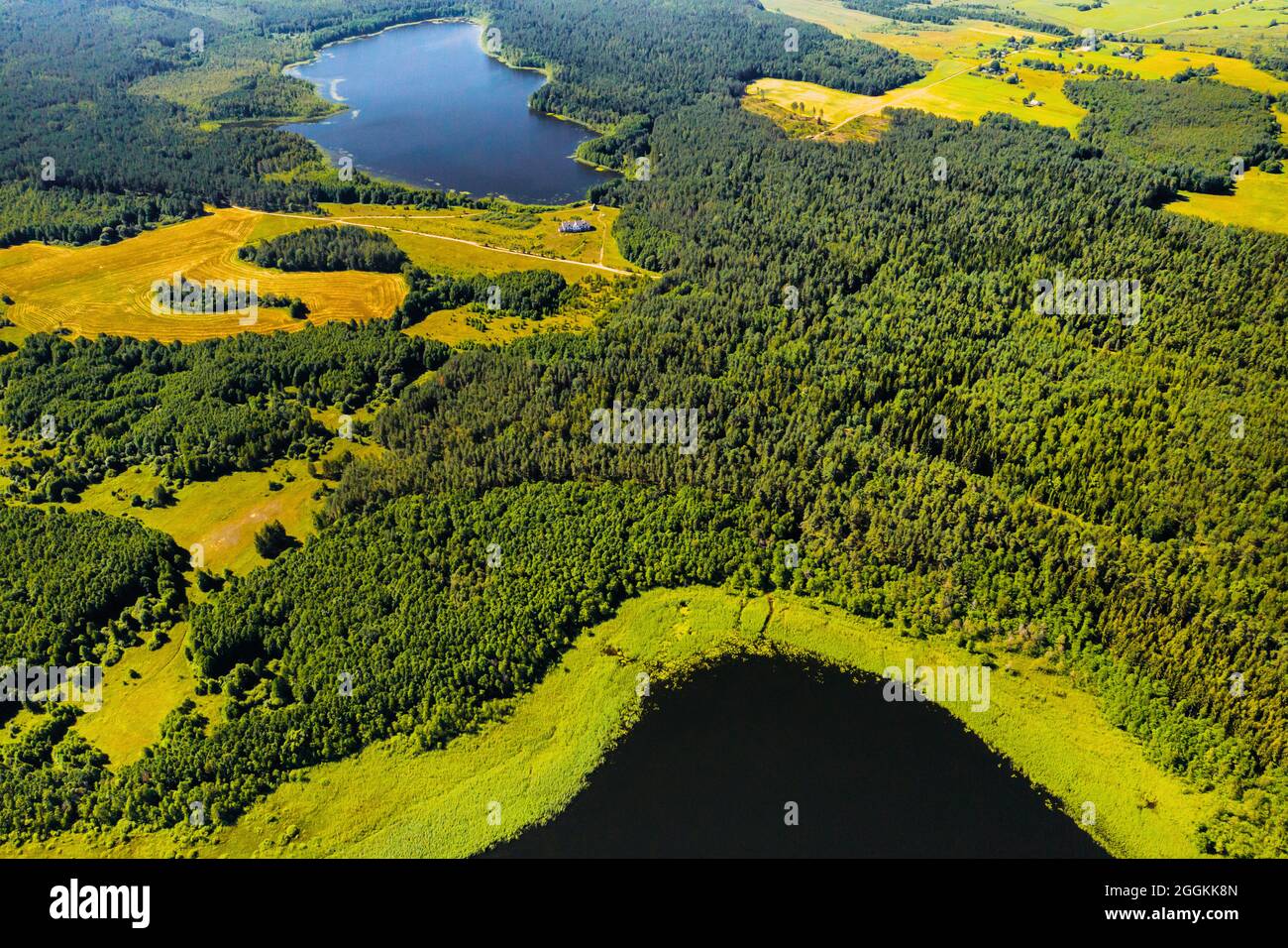 Brasla Top view of Bolta lake in the forest in the Braslav lakes National Park ...