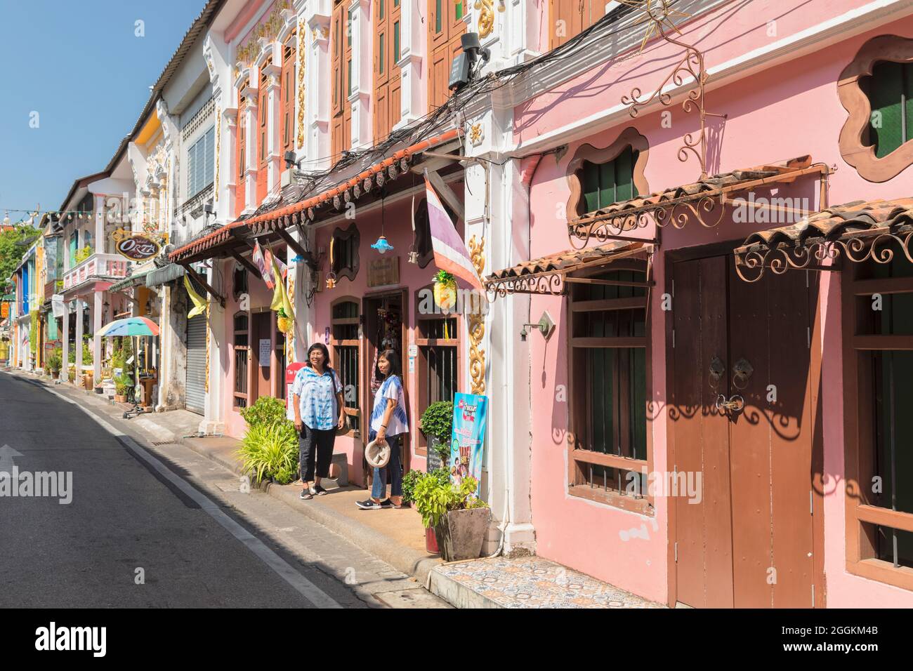 Tourist shops in Soi Romanee, Sino-Portuguese architecture, Phuket Town, Phuket, Thailand, Asia Stock Photo