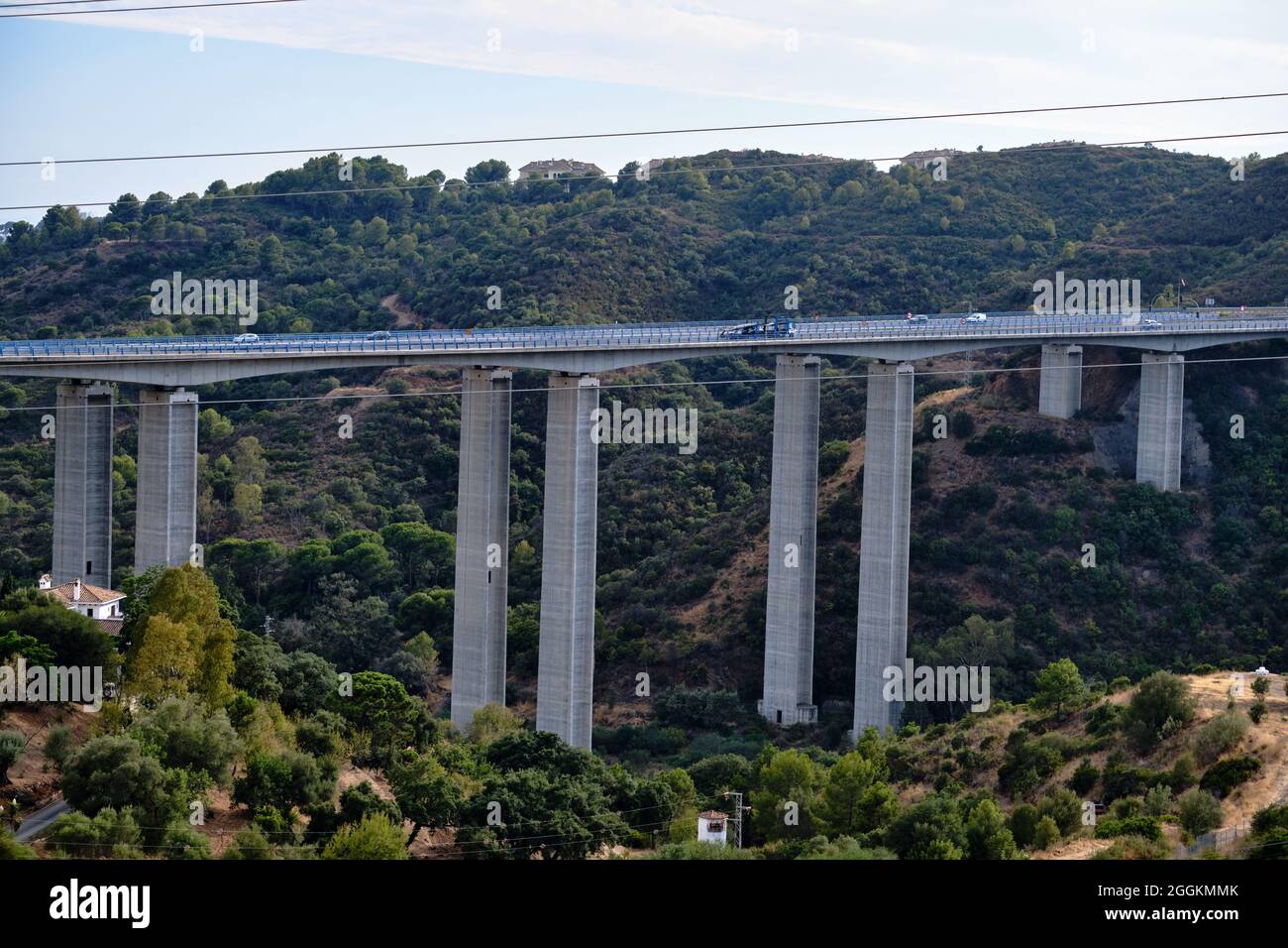 Viaduct over Rio Verde in Marbella with the Mediterranean Sea in the background Stock Photo