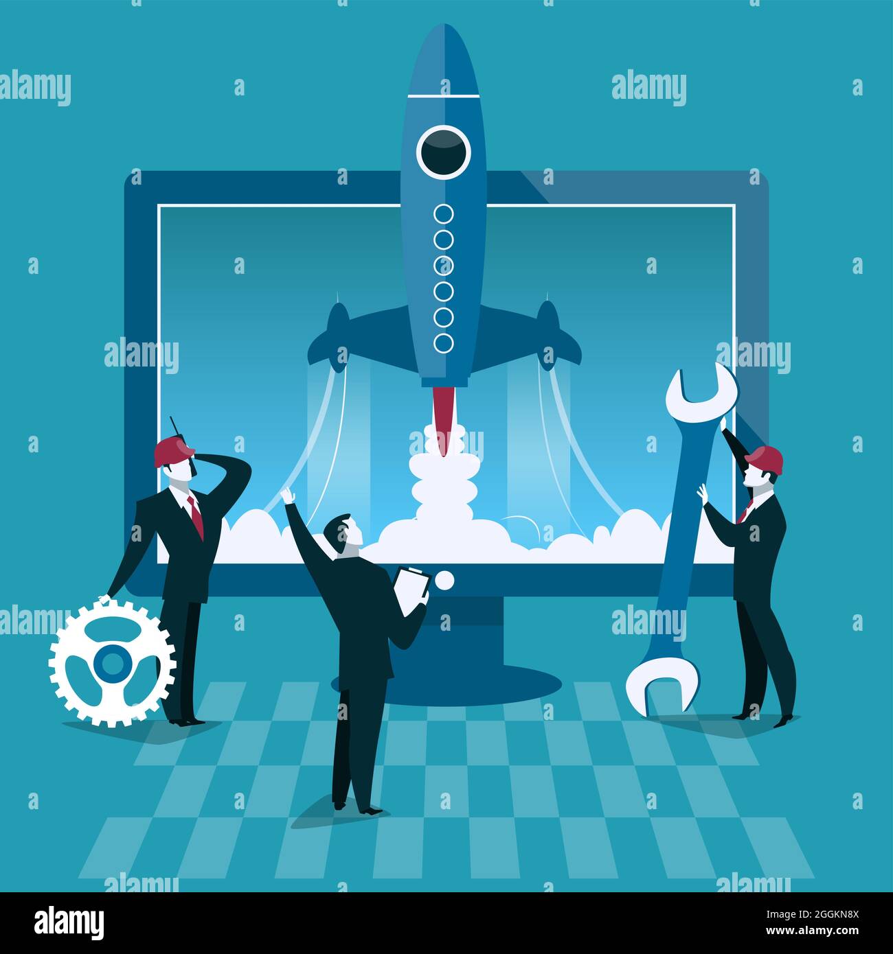 Business start up concept vector illustration. Rocket launch and ...