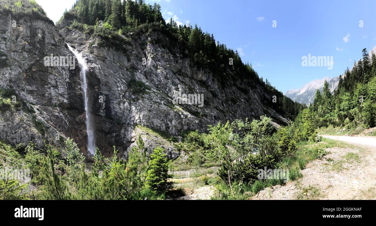 Waterfall in Karwendeltal, nature, mountains, Karwendel Mountains, Scharnitz, Tyrol, Austria Stock Photo