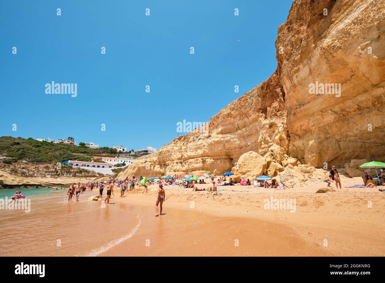 Algarve, Portugal-August 17, 2021. Famous Benagil beach in the Algarve Portugal. landscape in one of the main tourist destinations in Europe. The beac Stock Photo