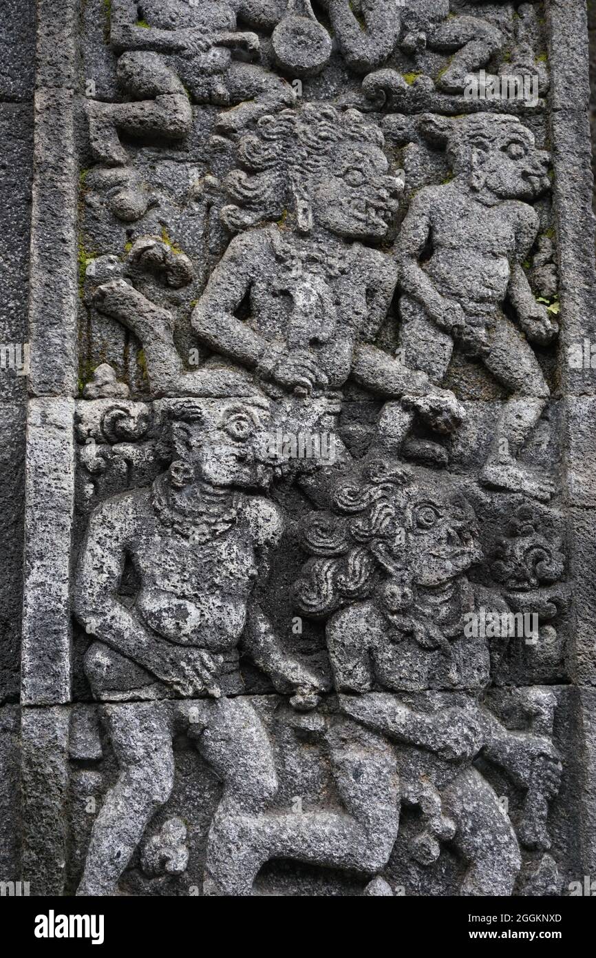 Carved stone of penataran temple (panataran temple), Blitar, East Java Indonesia Stock Photo