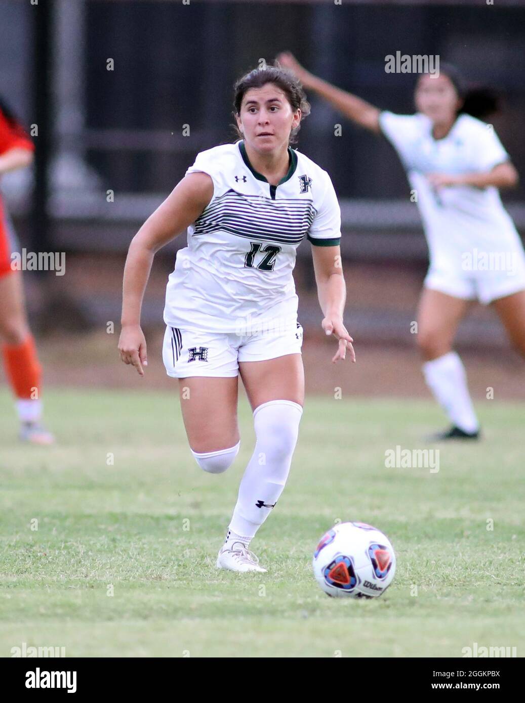 August 17, 2021 - Hawaii Rainbow Warriors forward Krista Peterson #12 during a game between the Hawaii Rainbow Warriors and the Tusculum University Pioneers at the Manoa Lower Campus Field at the University of Hawaii in Honolulu, HI - Michael Sullivan/CSM Stock Photo