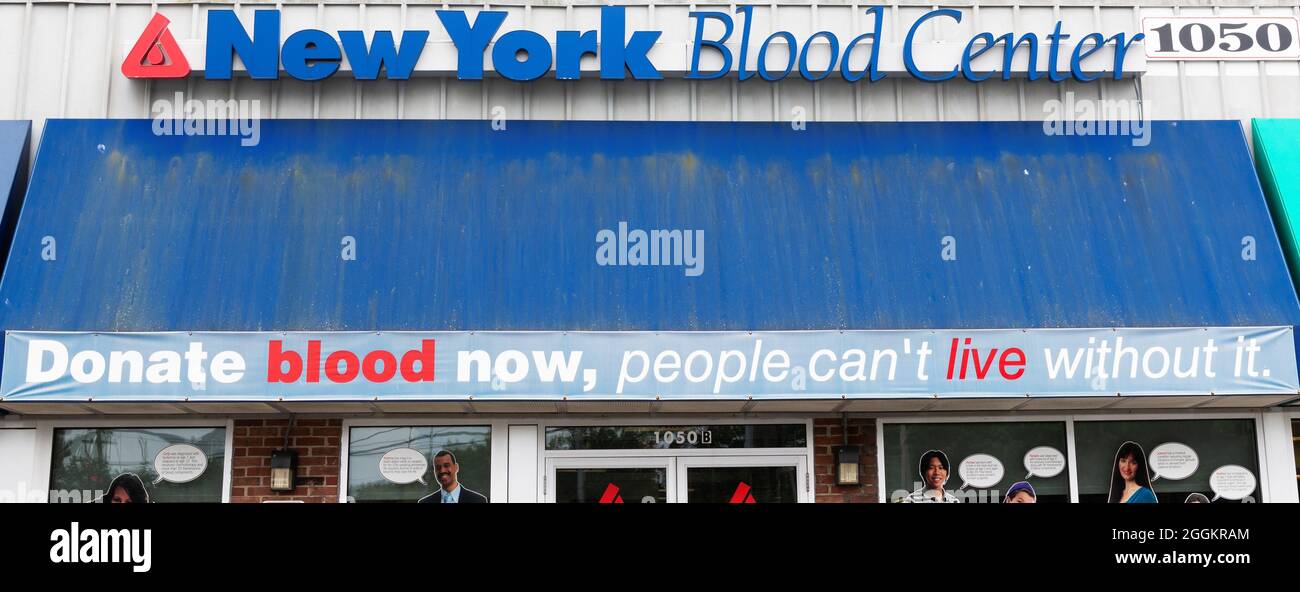 Massapequa, New York, USA 4 August 2021 Entrance to the New York Blood Center building for