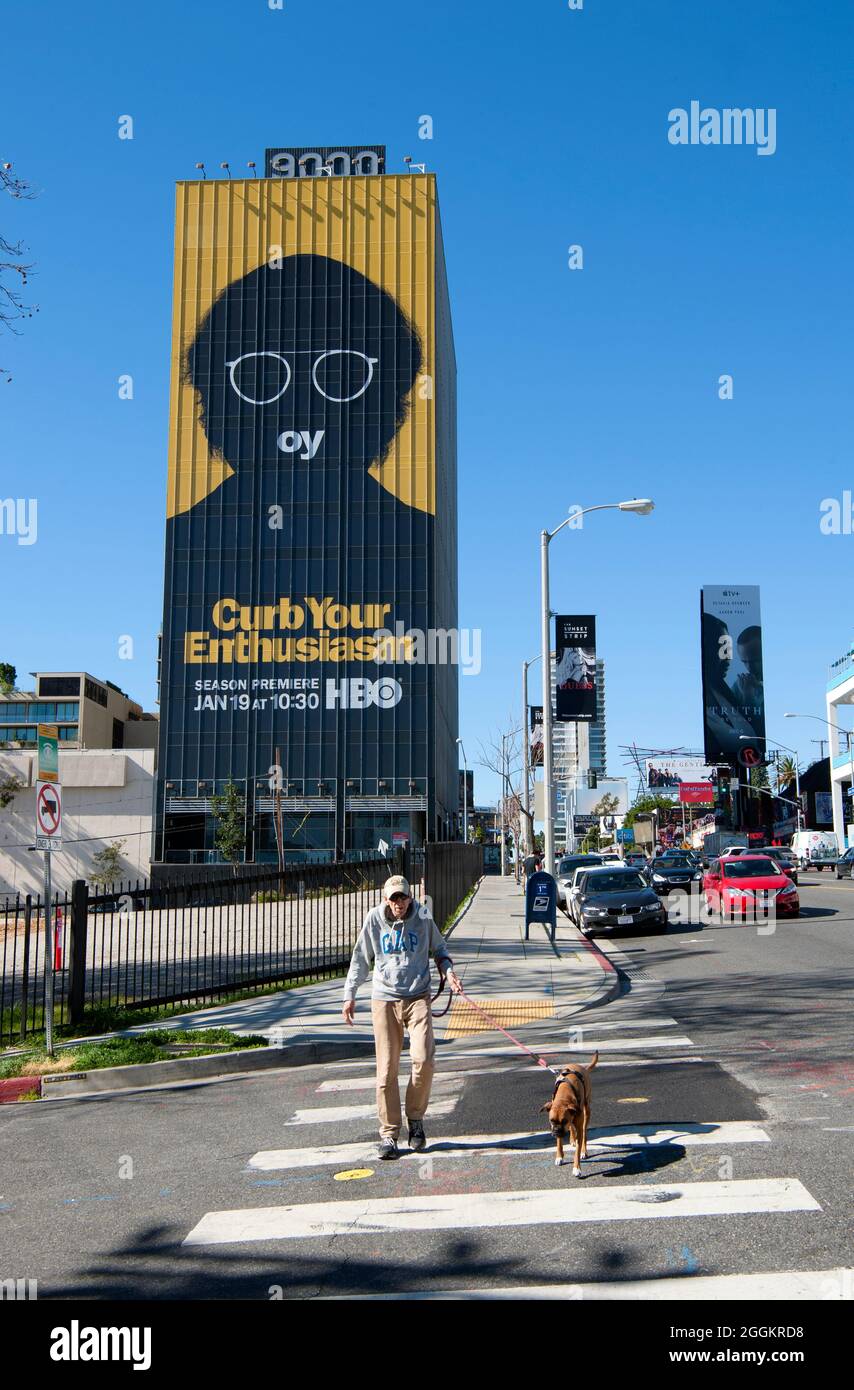 Giant billboard for Larry David's HBO show Curb Your Enthusiasm on the Sunset Strip in Los Angeles, CA Stock Photo
