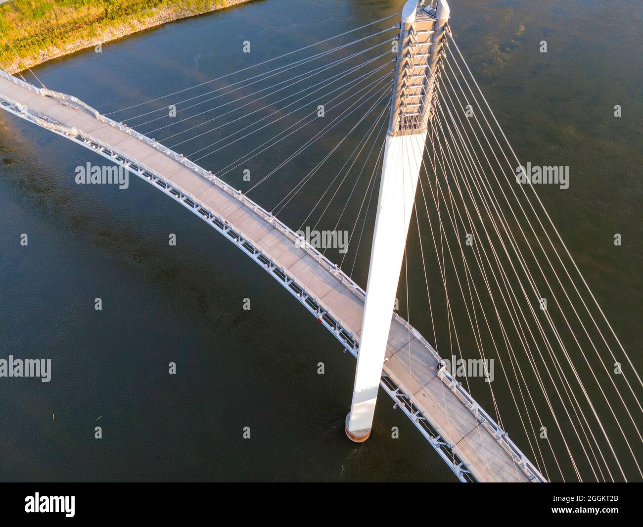 Aerial photograph of the Bob Kerrey Pedestrian Bridge that spans the