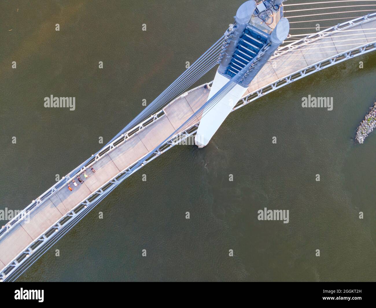 Aerial photograph of the Bob Kerrey Pedestrian Bridge that spans the