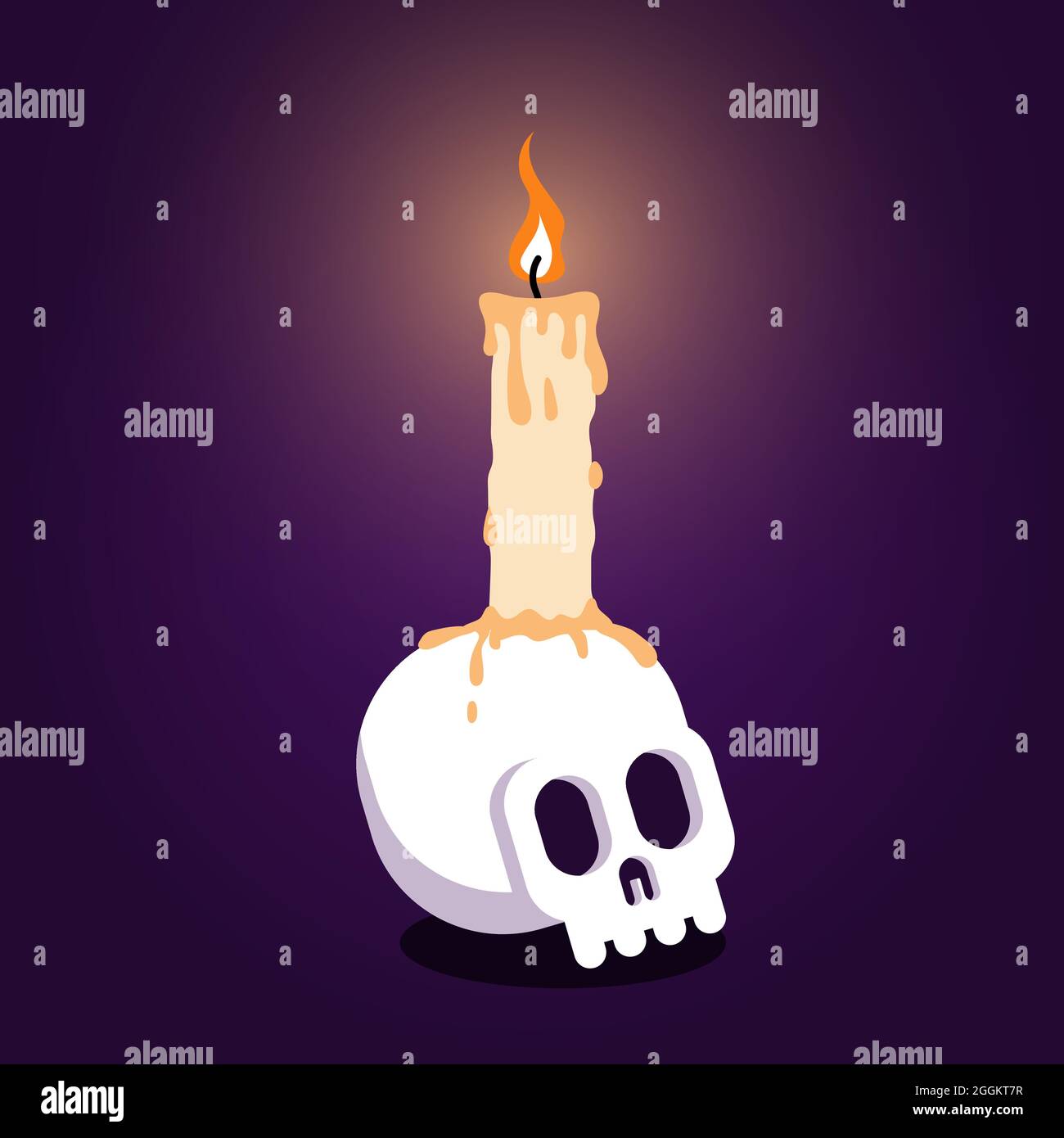 Burning candle on the skull - magical composition Stock Vector