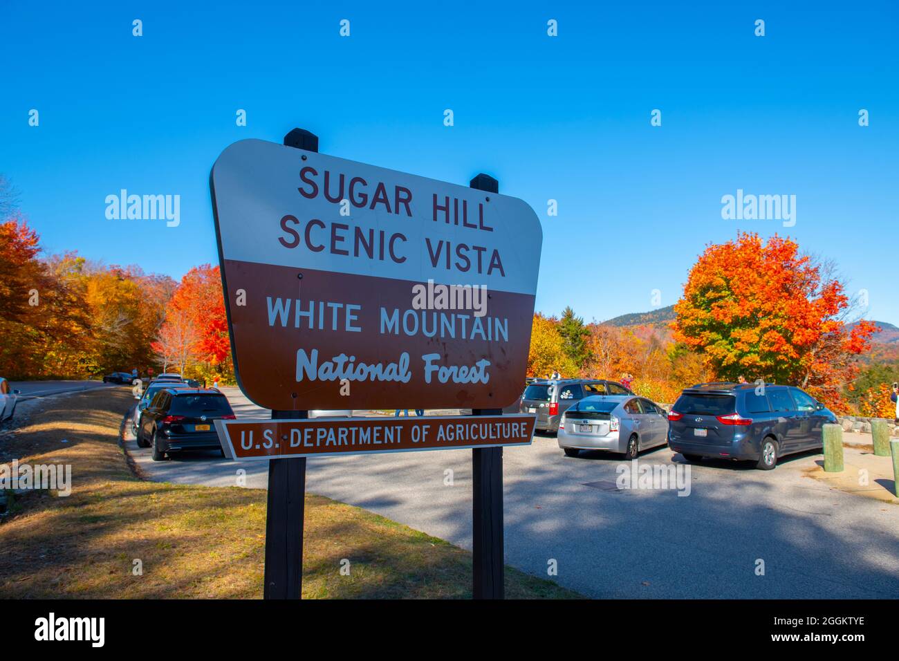 Sugar Hill Scenic Vista sign at Sugar Hill Overlook on Kancamagus