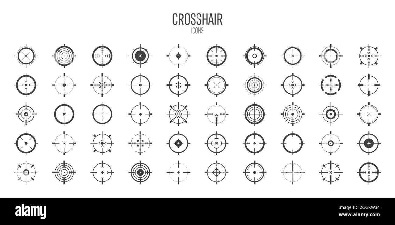 Crosshair, gun sight vector icons. Bullseye, black target or aim symbol