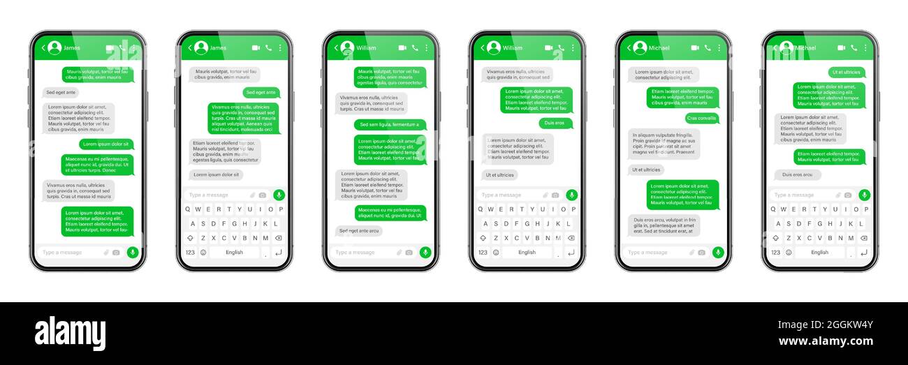 Realistic smartphone with messaging app. SMS text frame. Conversation