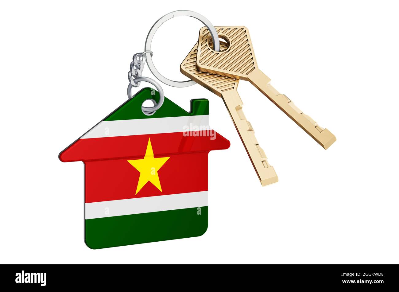 Real estate in Suriname. Home keychain with Surinamese flag. Property