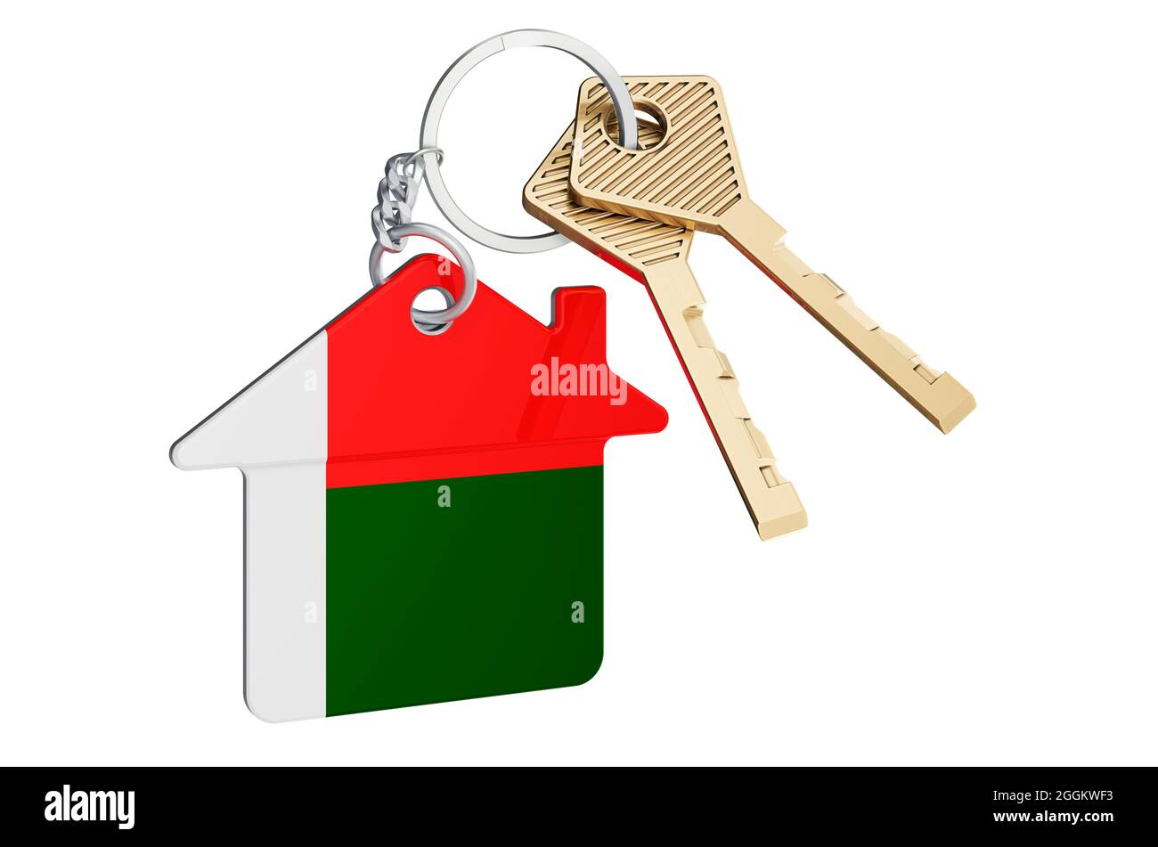 Real estate in Madagascar. Home keychain with Madagascar flag. Property