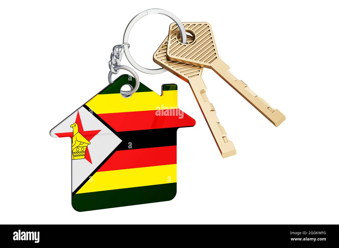 Real estate in Zimbabwe. Home keychain with Zimbabwean flag. Property
