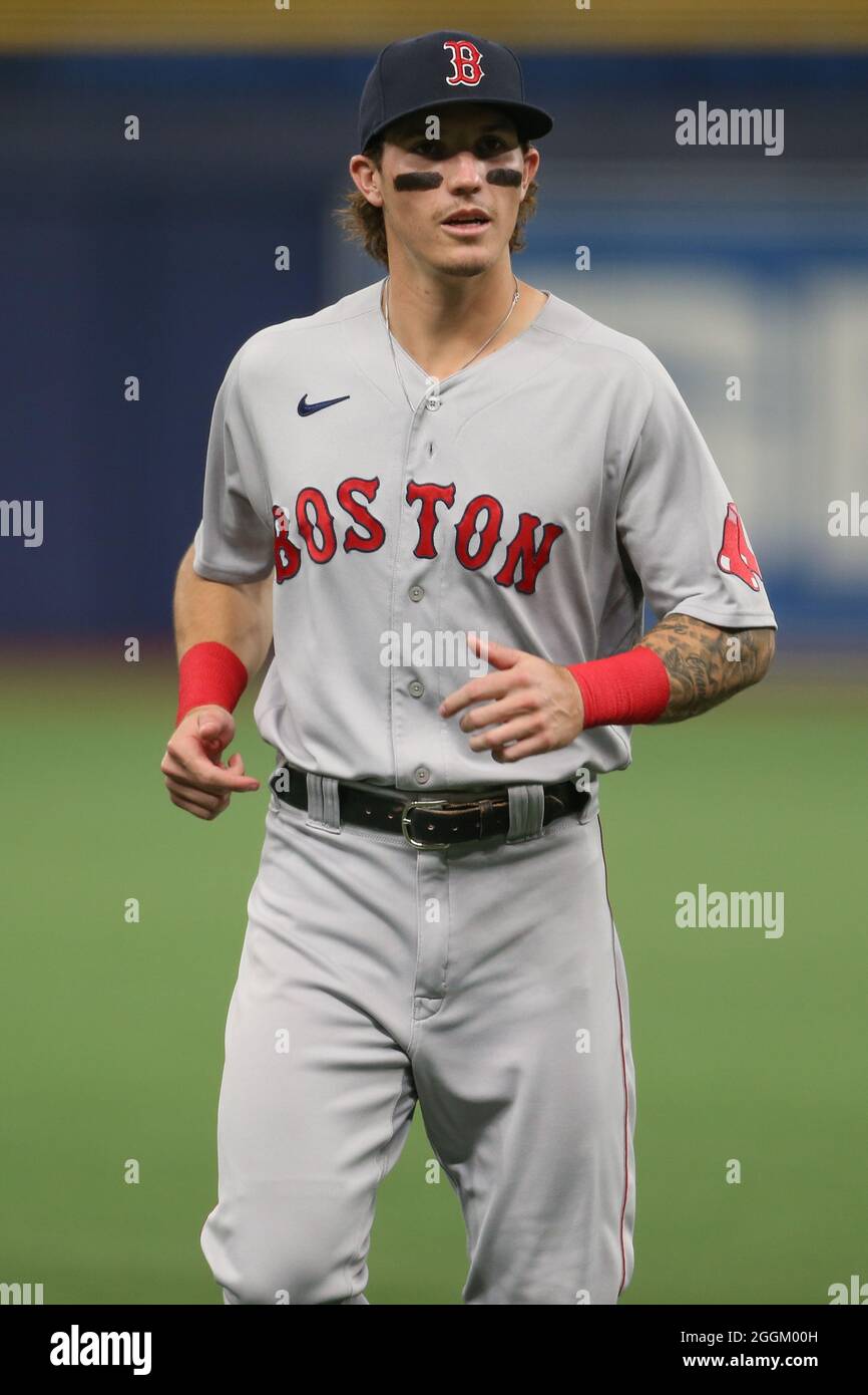 St. Petersburg, FL. USA; Boston Red Sox center fielder Jarren Duran (40)  during pregame warm-ups prior to a major league baseball game against the  Tampa Bay Rays, Monday, August 30, 2021, at