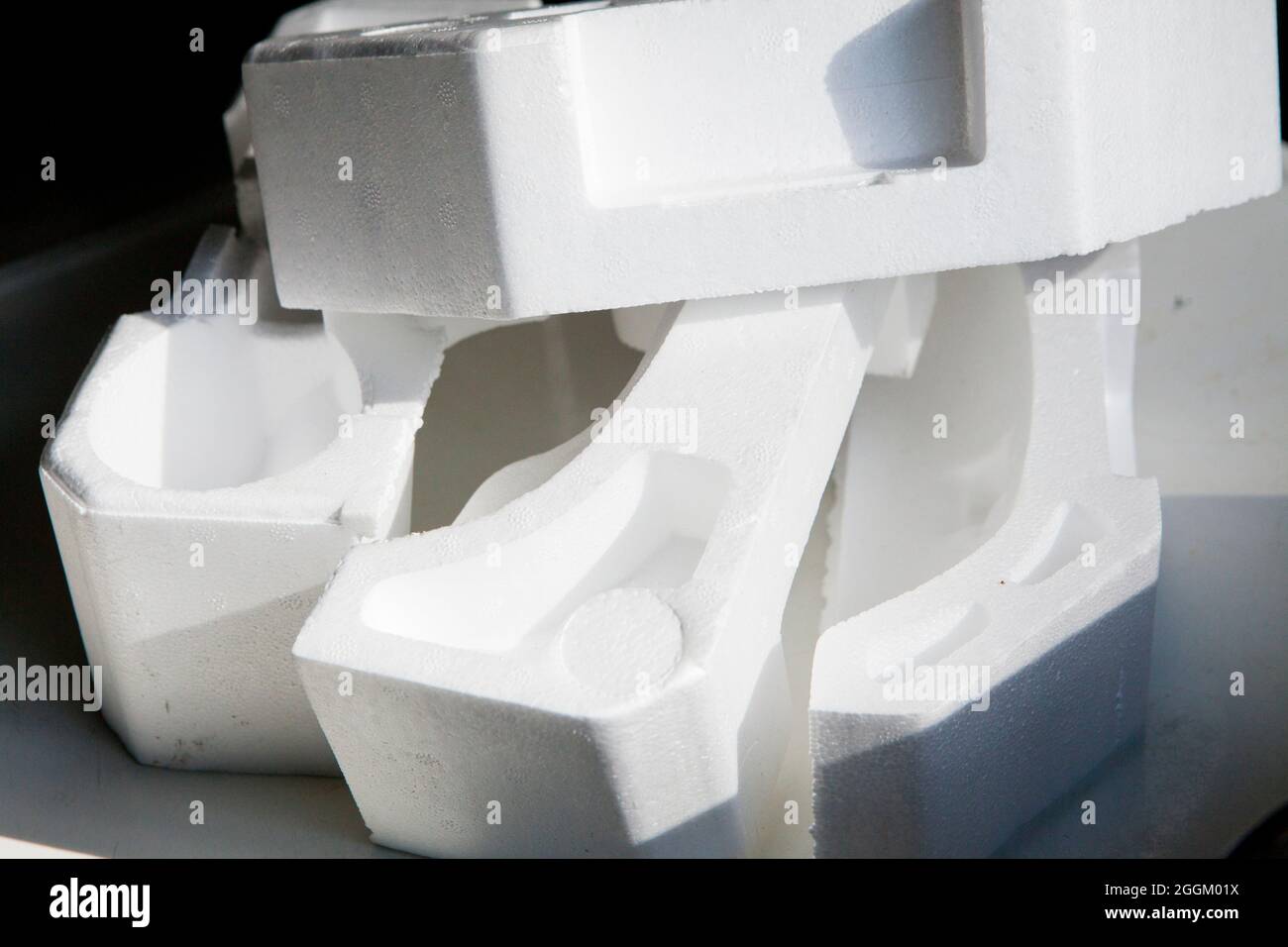 Dicarded styrofoam packaging (polystyrene foam packaging) - USA Stock Photo