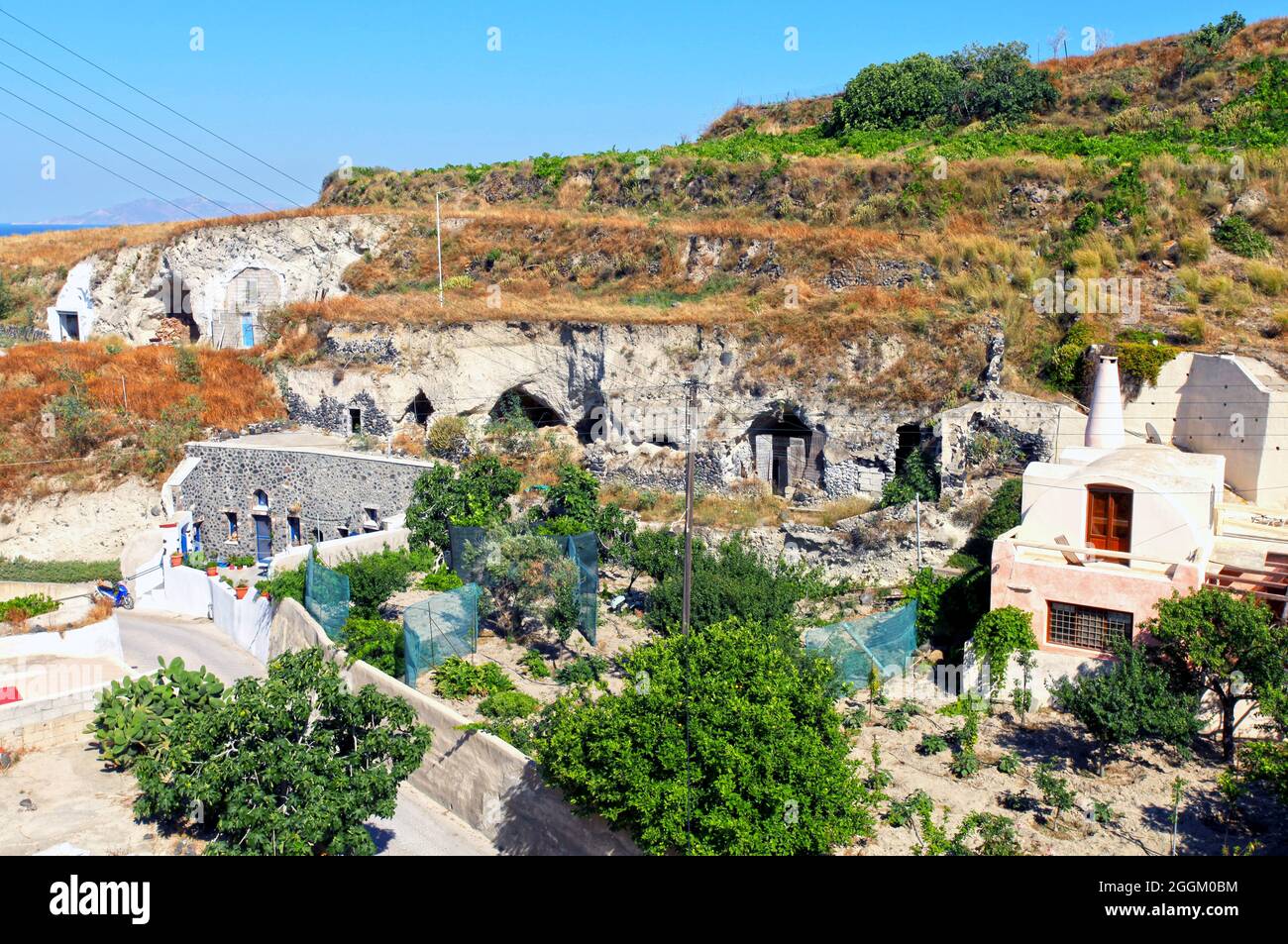 Abandoned cave houses in the village of Vothonas in Santorini, Greece