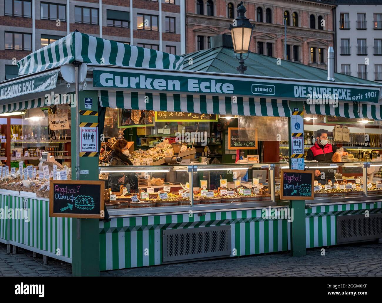 Stand with delicacies on the Viktualienmarkt in Munich, Bavaria, Germany, Europe Stock Photo