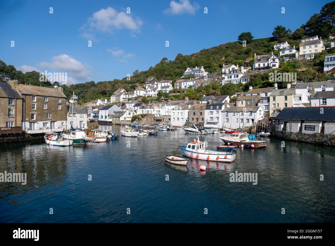 Polperro is a large village, civil parish, and fishing harbour within the Polperro Heritage Coastline in south Cornwall, England. Its population is ar Stock Photo