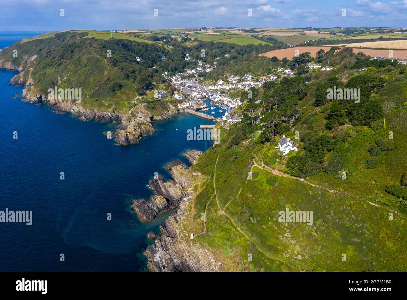 Polperro is a large village, civil parish, and fishing harbour within the Polperro Heritage Coastline in south Cornwall, England. Its population is ar Stock Photo