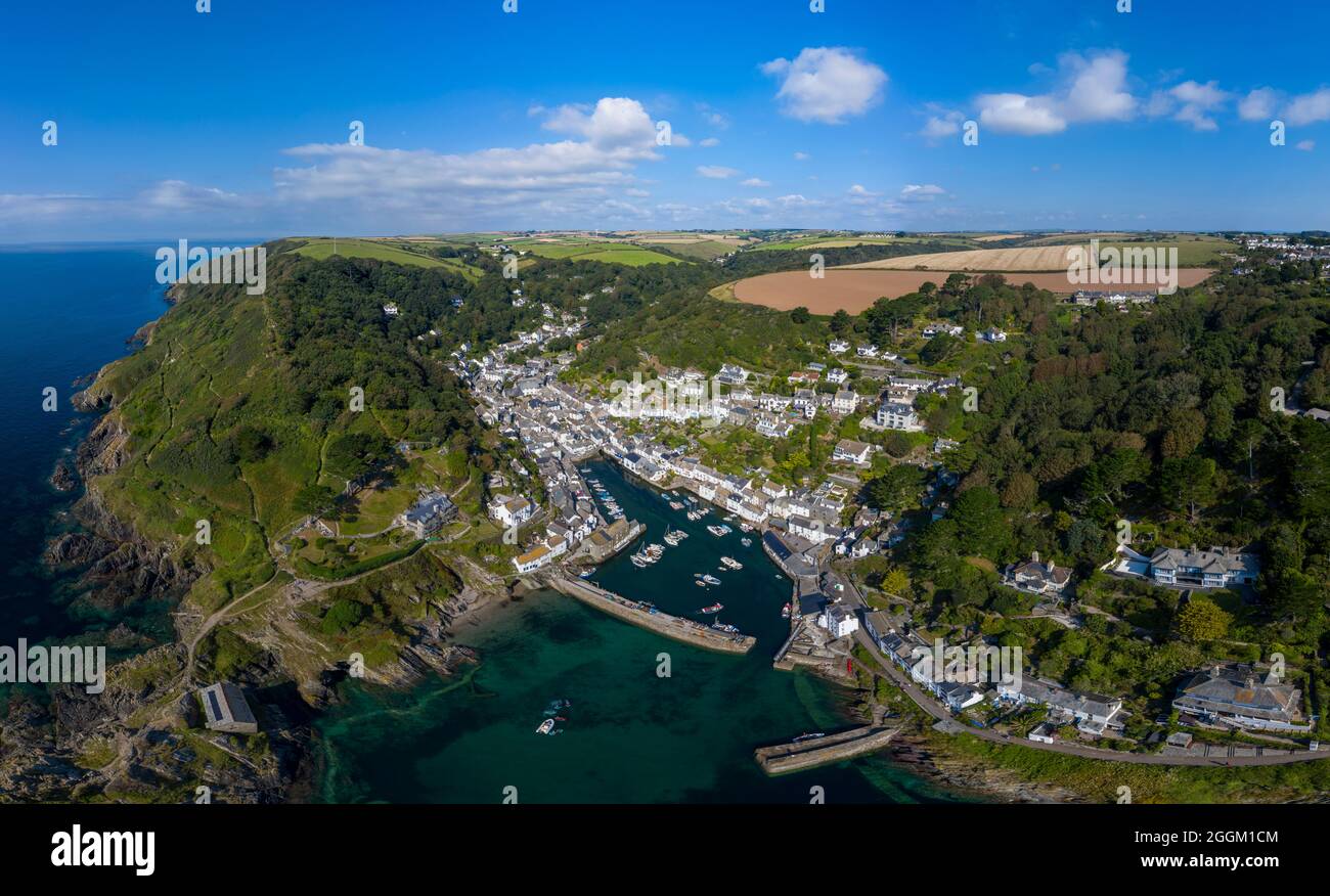 Polperro is a large village, civil parish, and fishing harbour within the Polperro Heritage Coastline in south Cornwall, England. Its population is ar Stock Photo