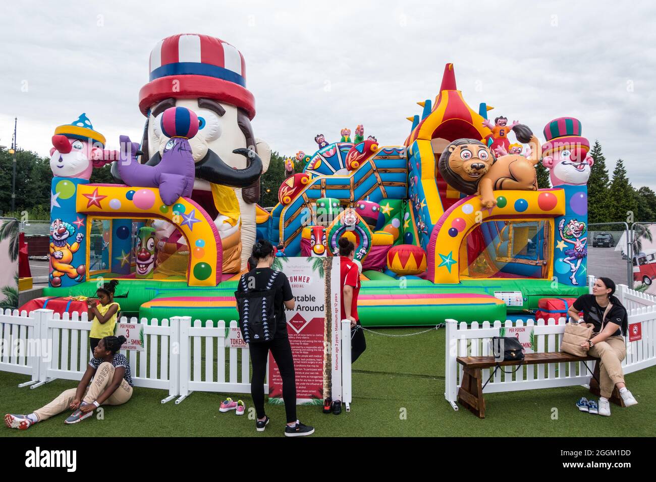 Large bouncy castle in outdoor enjoyed by children in Manchester