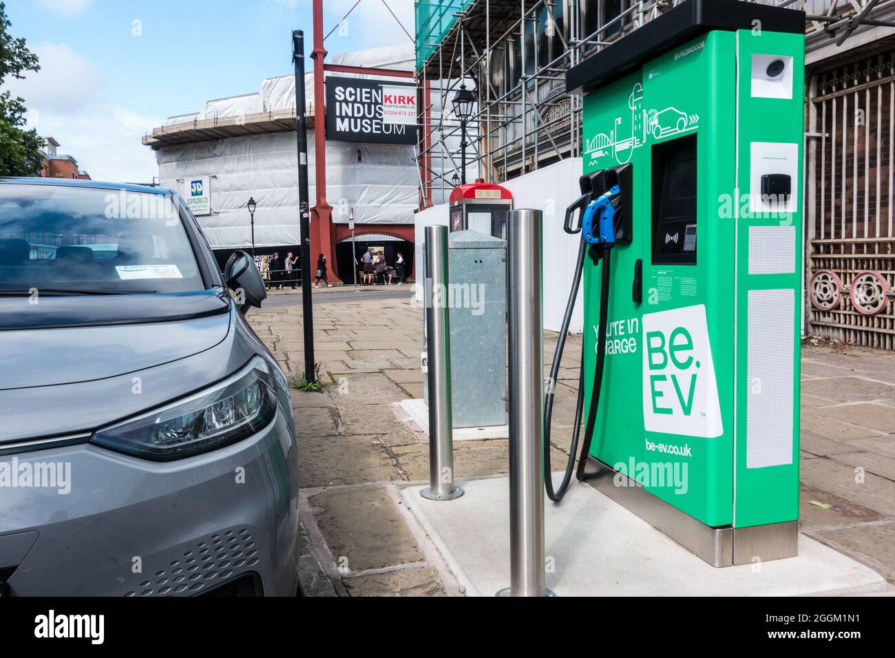 Car electric charging point operated by Be.EV outside MAnchester