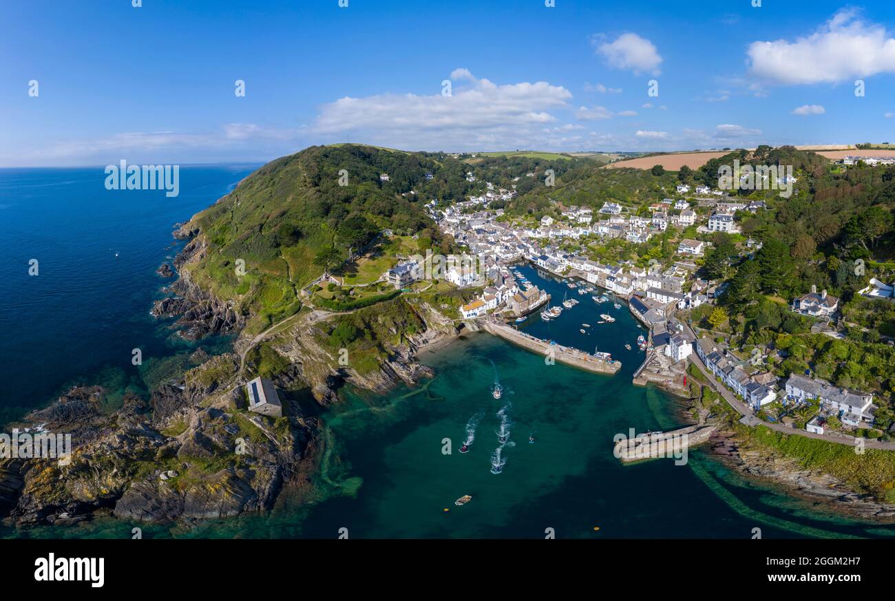 Polperro is a large village, civil parish, and fishing harbour within the Polperro Heritage Coastline in south Cornwall, England. Its population is ar Stock Photo