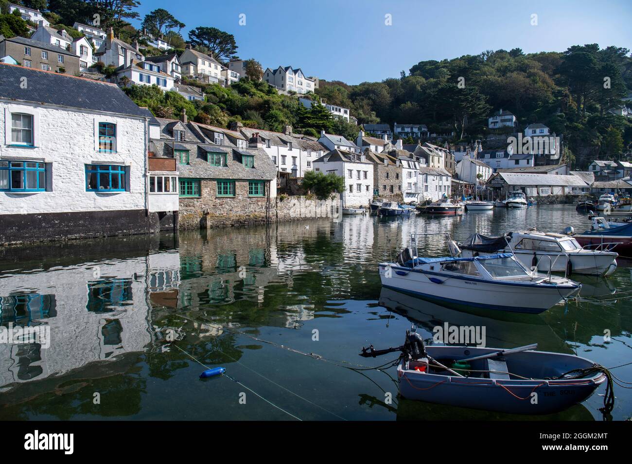 Polperro is a large village, civil parish, and fishing harbour within the Polperro Heritage Coastline in south Cornwall, England. Its population is ar Stock Photo