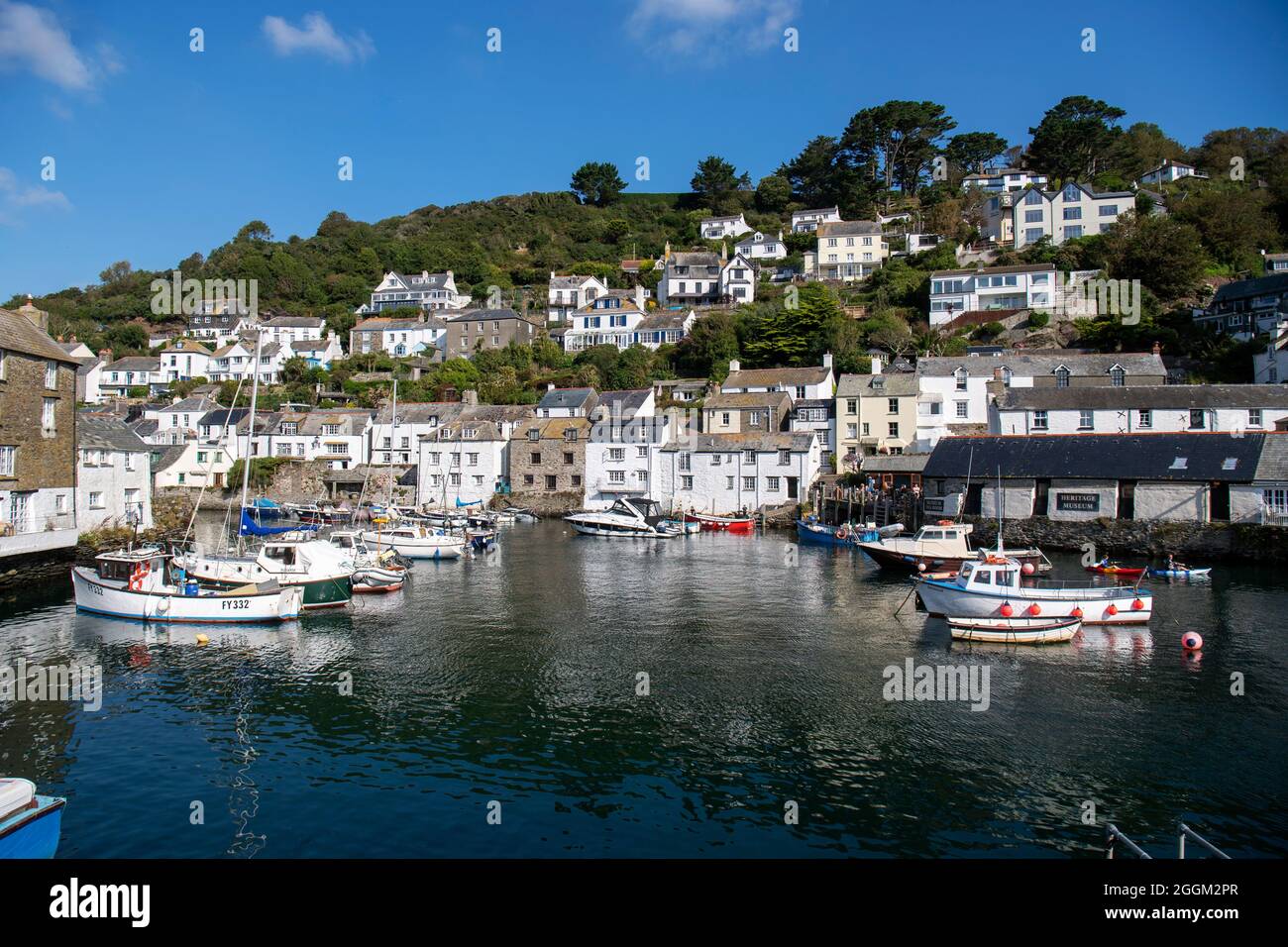 Polperro is a large village, civil parish, and fishing harbour within the Polperro Heritage Coastline in south Cornwall, England. Its population is ar Stock Photo