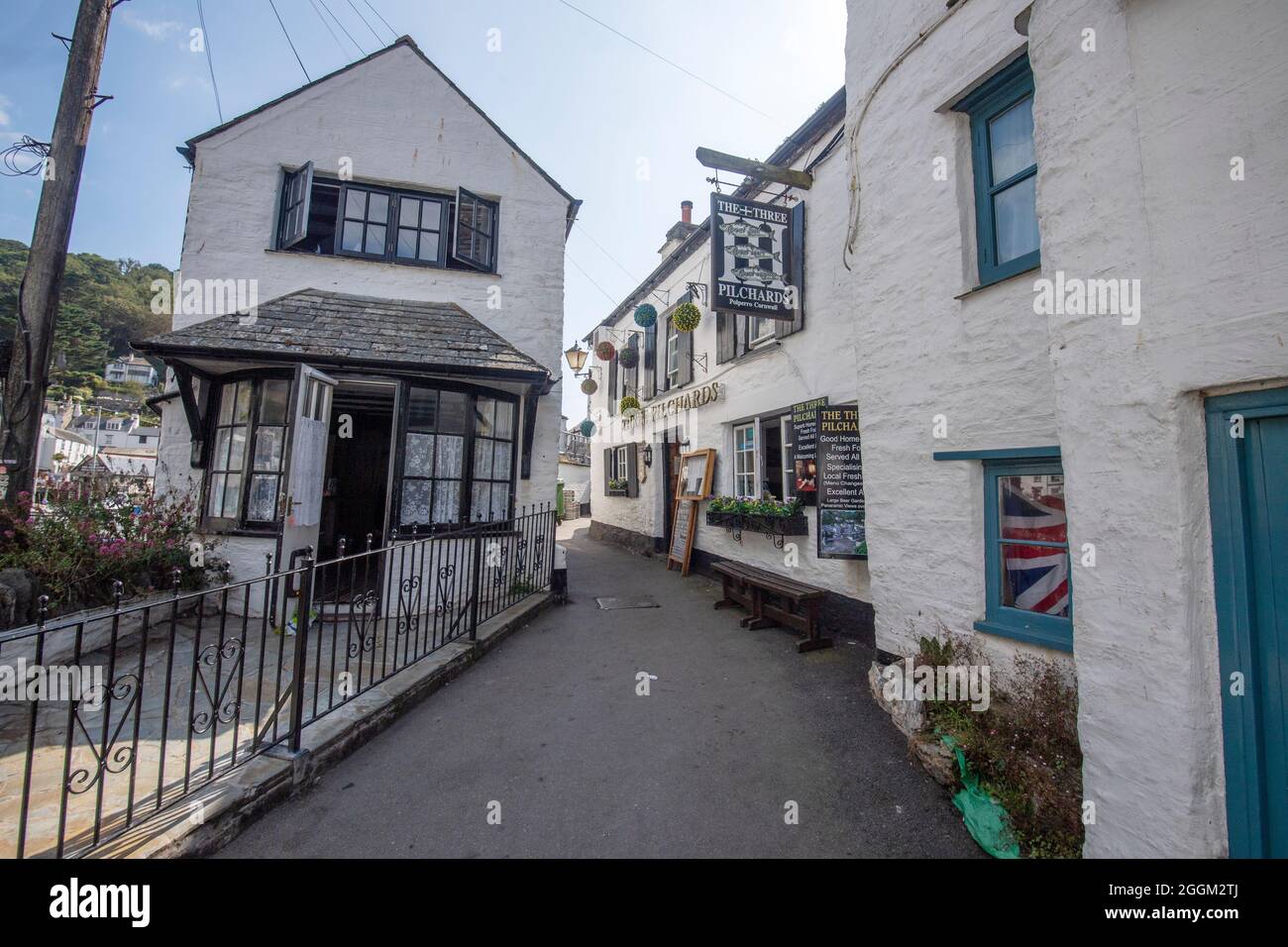 Polperro is a large village, civil parish, and fishing harbour within the Polperro Heritage Coastline in south Cornwall, England. Its population is ar Stock Photo