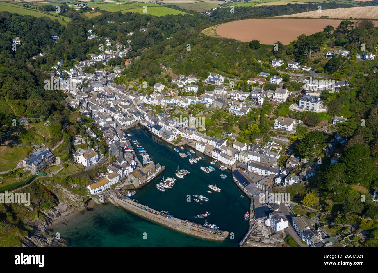 Polperro is a large village, civil parish, and fishing harbour within the Polperro Heritage Coastline in south Cornwall, England. Its population is ar Stock Photo