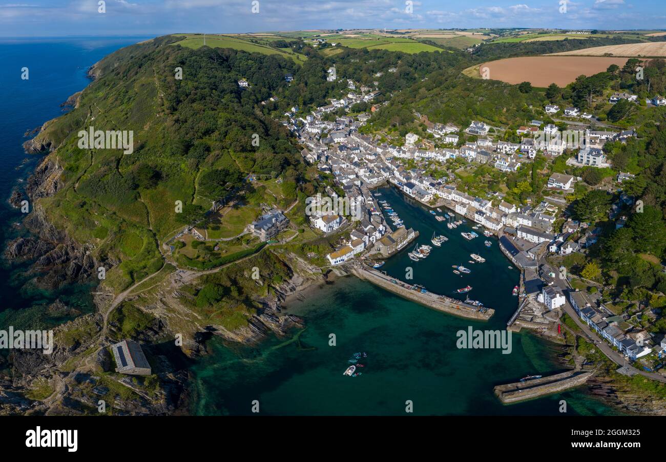 Polperro is a large village, civil parish, and fishing harbour within the Polperro Heritage Coastline in south Cornwall, England. Its population is ar Stock Photo