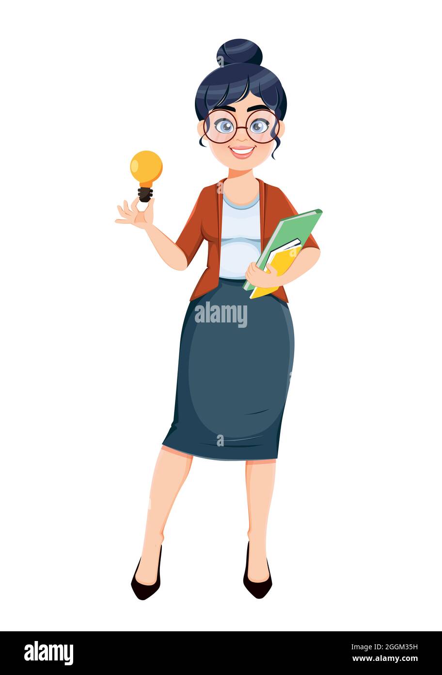 Happy Techer day. Cute female teacher cartoon character having a good idea.  Stock vector illustration isolated on white background Stock Vector Image &  Art - Alamy