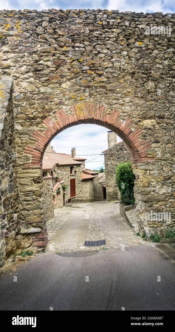 City gate in Saint Marsal. Stock Photo